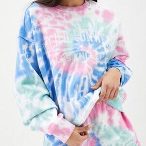 PACSUN EMMA CHAMBERLAIN Tie Dye Sweatshirt White Pink Blue Oversized Crewneck M